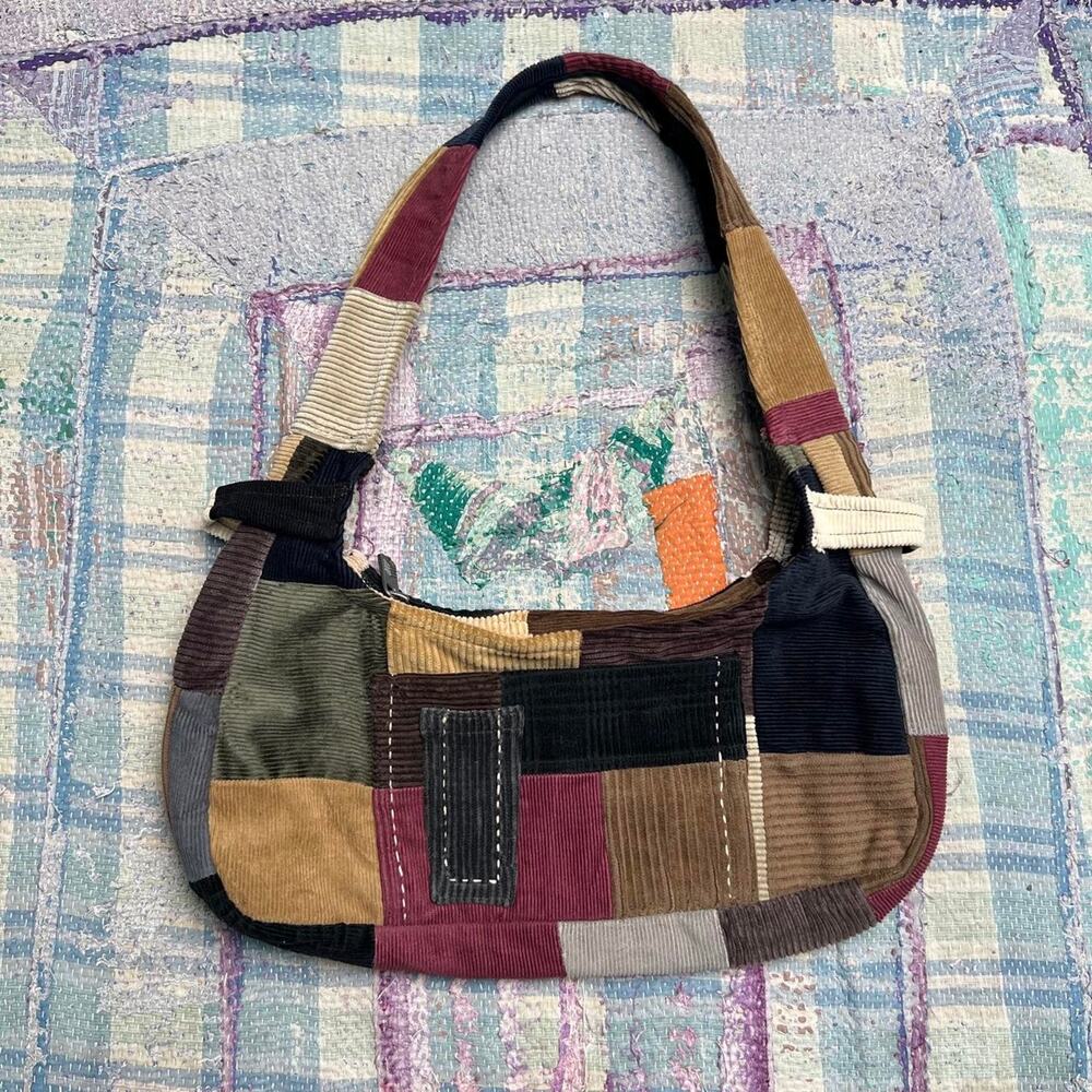 Custom Upcycled Shoulder Bag – Handmade corduroy bag – Y2K Mini Baguette Purse